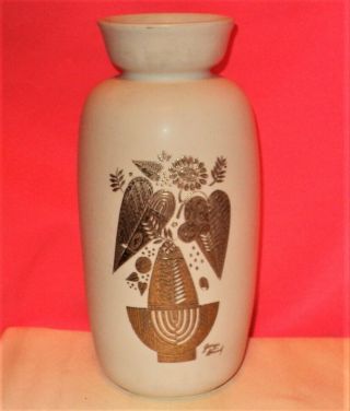 Georges Briard Hyalyn Pottery Vase Abstract Jewish Menorah 22k Gold Decoration