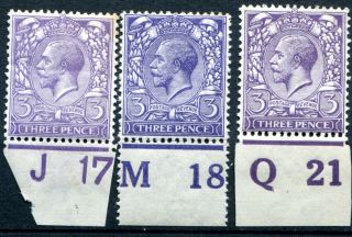 (608) 3 Very Good 1917 - 1921 Gv 3d Violet Shades Controls M.