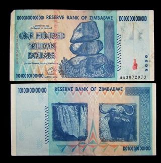 1 X Zimbabwe 100 Trillion Dollar Banknote - 2008/aa /circulated Currency