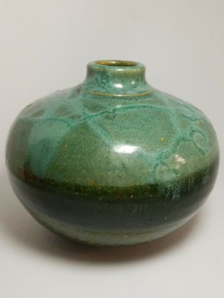 Vintage Large Signed Steve Burrow Studio Art Pottery Patina Green Glaze Vase 