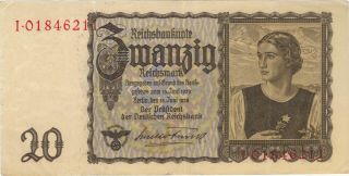 1939 20 Reichsmark Austria Nazi Currency Banknote Note Money Bill Swastika Wwii