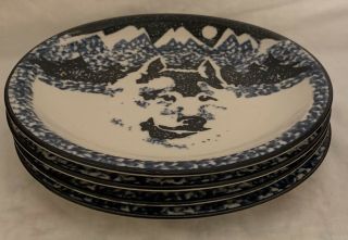 4 Tienshan Folk Craft Wolf Blue Sponge - Ware 7 5/8” Salad Plates