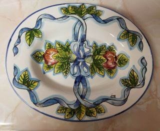 Signed Ima Italian Ceramic Fruit & Ribbon Bowl Wall Hanger