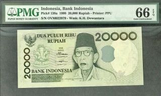 Indonesia 20000 20,  000 Rupiah 1998 / 1998 P 138 A Gem Unc Pmg 66 Epq