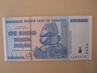 Zimbabwe 100 Trillion Dollars 2008 Aa Uncirculated Bill