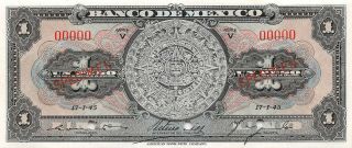 México 1 Peso 17.  1.  1945 P 38cs Series V Specimen Uncirculated Banknote
