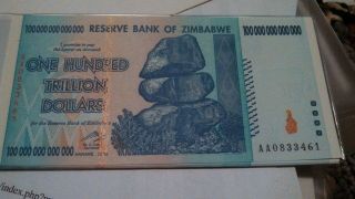 Zimbabwe 100 Trillion Dollars 2008 Aa - Uncirculated Bill