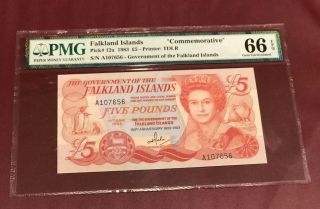Falkland Islands British Administration 5 Pounds Pick 12a 1983 Pmg 66 Gem Unc