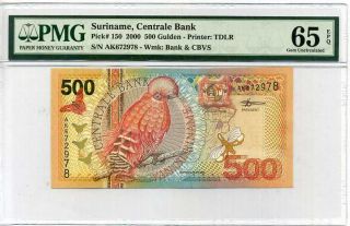 Suriname 500 Gulden 2000 P 150 Gem Unc Pmg 65 Epq