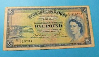 1952 Bermuda Government 1 Pound Note - Vf