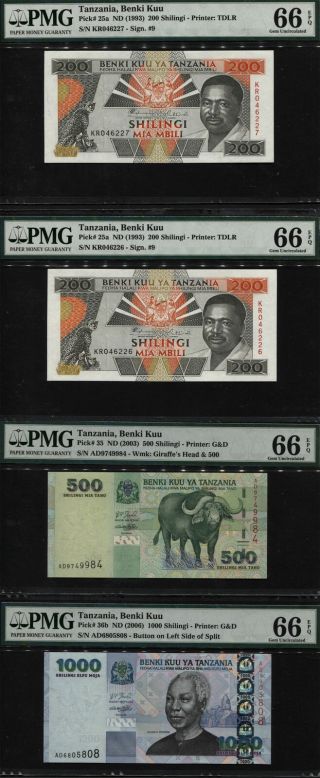 Tt Pk 25a,  35,  36b 1993 - 2006 Tanzania 200,  500,  1000 Shilingi Pmg 66 Epq Set Of 4