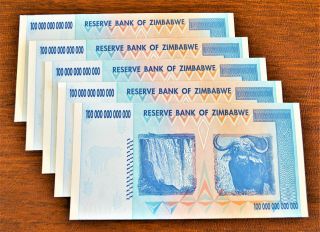 Zimbabwe 100 Trillion Dollar Uncirculated bank note AA 2008 2