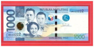Am 222222 2019 Philippines 1000 Peso Ngc,  Duterte & Diokno Solid No.  Note Unc