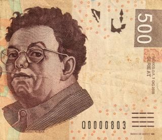Mexico 2015 $500 Pesos Diego Rivera Very Low Serial Number At (t0000803) 3 Digit