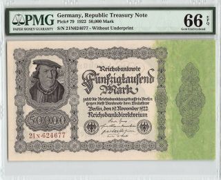 Germany,  Reichsbanknote 1922 P - 79 Pmg Gem Unc 66 Epq 50,  000 Mark