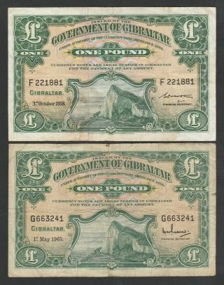 E10 Gibraltar Both Year Varieltes For Tdlr P18a Pound Issues 1958 & 1965