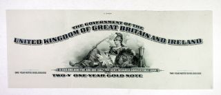 Abn Proof Vignette Proof Bond Top " U.  K.  Of Great Britain 1915 - 25 Gold Note Abn