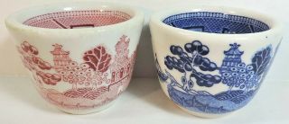 2 Vtg Sterling China Blue Pink Willow Custard Handless Cups Bowls