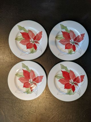 Set Of 4 Block Spal Poinsettia Bread Plates