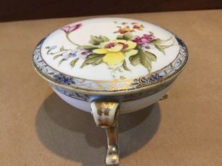 Vintage Nippon Hand Painted Floral Powder Bowl Footed With Lid