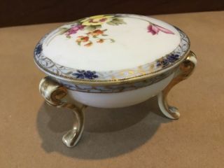 VINTAGE NIPPON HAND PAINTED FLORAL POWDER BOWL FOOTED WITH LID 2