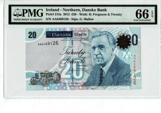 Northern Ireland 2012 20 Pounds Prefix Aa Pmg 66 Epq Gem Unc