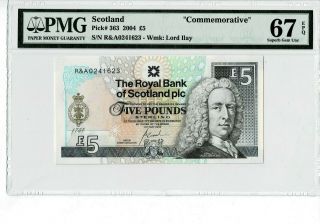 Scotland P 363 2004 5 Pounds Commemorative Pmg 67 Epq Supeb Gem Unc