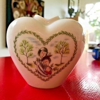 Vintage Rosenthal Raymond Peynet Heart Vase Cupid Lovers Bird Nest Germany