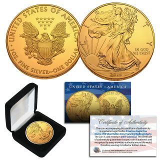 2016 1 Oz.  999 Silver American Eagle U.  S.  Coin 24kt Gold Plated
