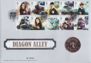 Gb Stamps First Day Cover 2018 Harry Potter Diagon With Medallion
