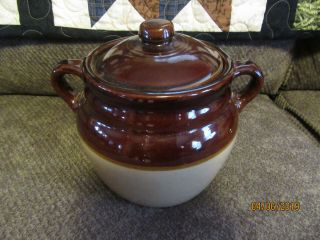 Vintage Brown Glaze Ceramic Bean Pot W/lid