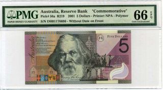 Australia 5 Dollars Nd 2001 P 56 Polymer Gem Unc Pmg 66 Epq
