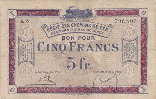 5 Francs Fine Banknote From French Occupied German Territories 1923 Pick - R6