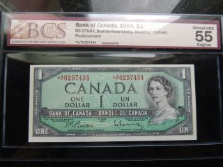 1954 Bank Of Canada $1 One Dollar Replacement A/f 0297434 Bcs Au - 55 Bc - 37ba
