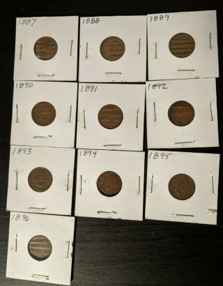 10 Indian Head Pennies 1c Cent 1887 1888 1889 1890 1891 1892 1893 1894 1895 1896