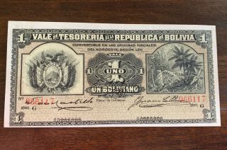 Bolivia 1902 Tesoreria De La Republica De Bolivia 1 Boliviano P92a Ch Unc