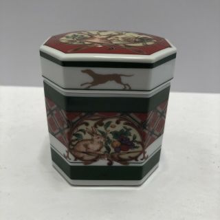 Noritake Royal Hunt Trinket Tea Box W Lid Green & Red Winter Christmas Plaid