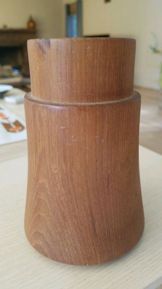 Vintage Dansk Candle Holder Mid - Century Modern Ihq Teak Wood Brass 3.  5 " D 5.  25 " H
