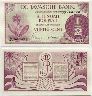 Netherlands Indies (indonesia) 1/2 Gulden 1948 A/90 P 97 Unc