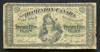 1870 25 Twenty Five Cents Dominion Of Canada Banknote “shinplaster” (b)