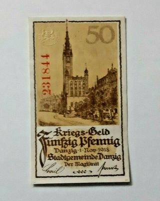 Danzig (gdaŃsk) Notgeld 50 Pfennig 1918 Emergency Money Germany Banknote (10953)