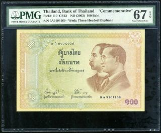 Thailand 100 Baht Nd 2002 P 110 Gem Unc Pmg 67 Epq Nr