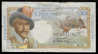 World Paper Money - French Guadeloupe 50 Francs Nd 1947 P34 @ Vg - Fine