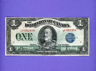 1923 Dominion Of Canada $1 Note Blue Seal Group C J - 1