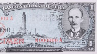 1957 Specimen And 1959 Jose Marti 1 Peso Set Of Two Bank Notes Y32