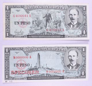 1957 Specimen and 1959 Jose Marti 1 Peso Set of Two Bank Notes Y32 3