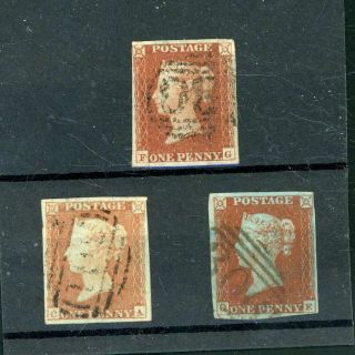 1841 Penny Red Imperforate 4 - Margins,  3 Stamps Fine - (de131)