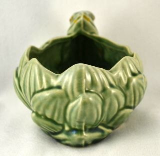 Vtg 1940s McCoy Pottery Frog with Lotus Blossom Planter Bowl Lilly Pad 3