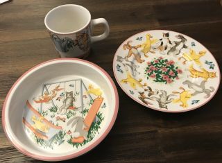 Tiffany Playground By Tiffany & Co.  1992 Children’s Dining Set,  Duck,  Cat,  Bunny