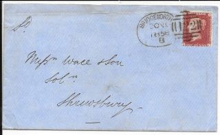 Gb Qv 1d Red 1858 Bridgenorth (b) Spoon Postmark Shrewsbury On Reverse